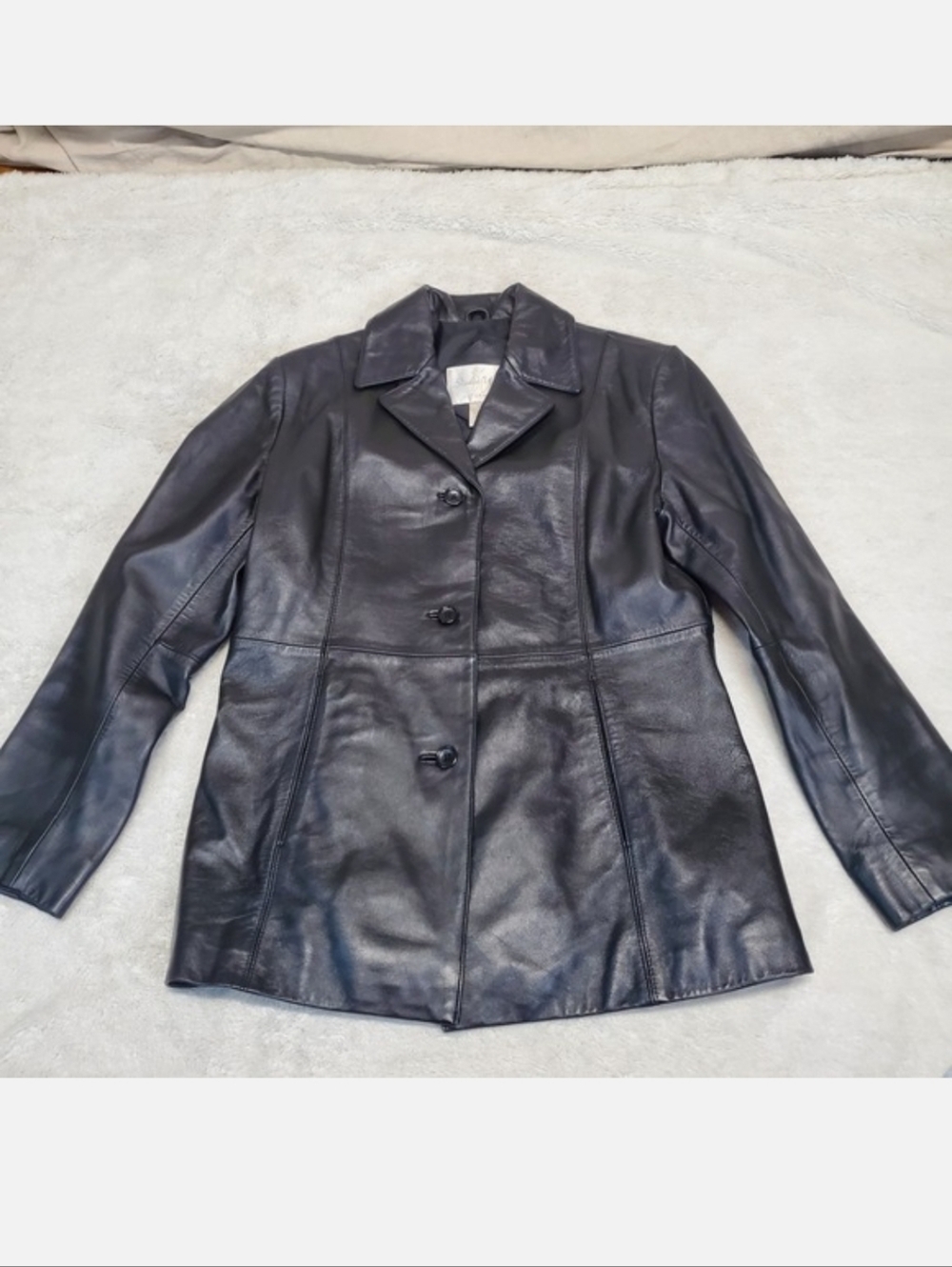 Vintage Black Soft Leather Long Jacket Women Small Classic Preppy Capsule Staple